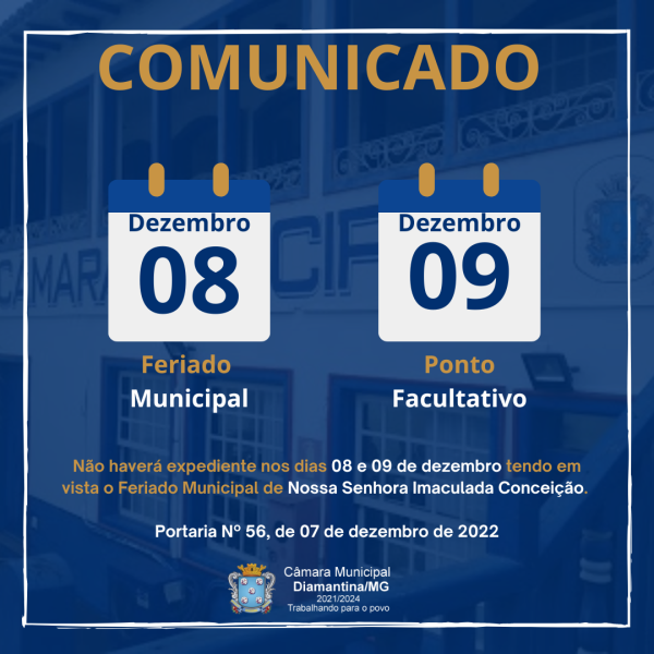 PONTO FACULTATIVO FERIADO DE NOSSA SENHORA DA CONCEIÇÃO!